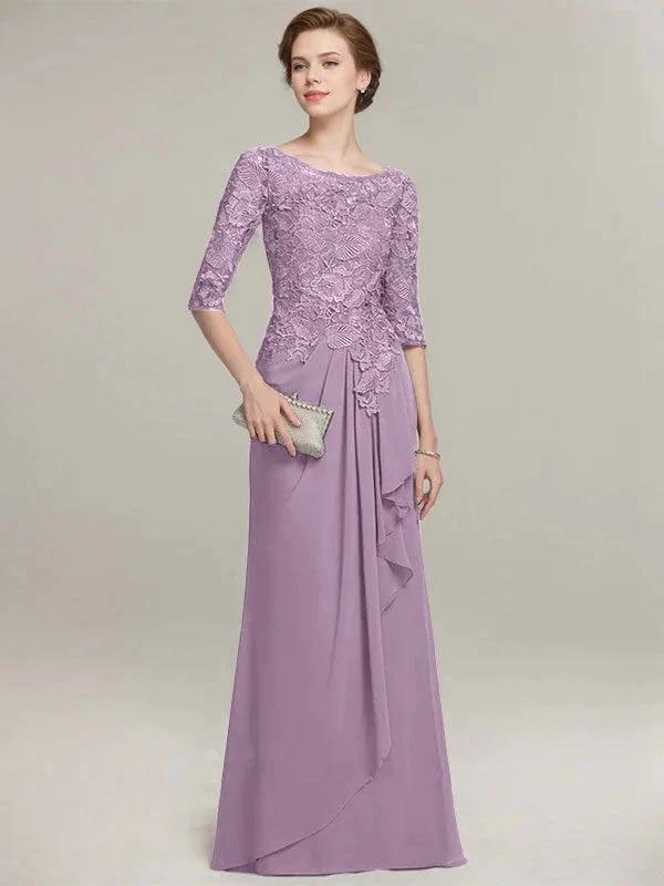 A-line Scoop Illusion Floor-Length Lace Chiffon Mother of the Bride Dress With Cascading Ruffles - Image 26