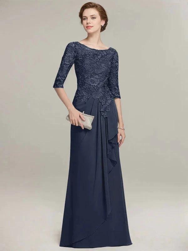 A-line Scoop Illusion Floor-Length Lace Chiffon Mother of the Bride Dress With Cascading Ruffles - Image 28