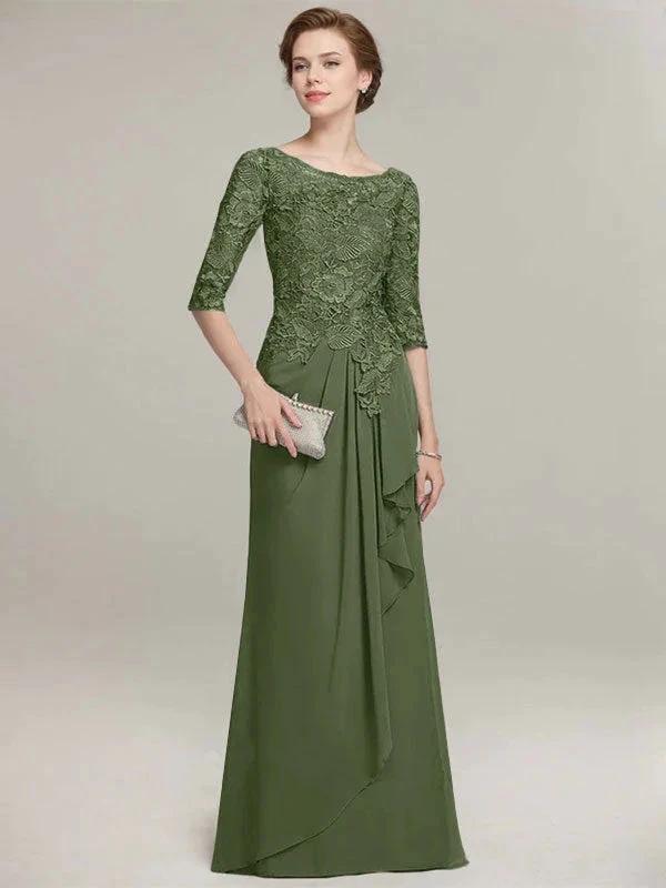 A-line Scoop Illusion Floor-Length Lace Chiffon Mother of the Bride Dress With Cascading Ruffles - Image 29