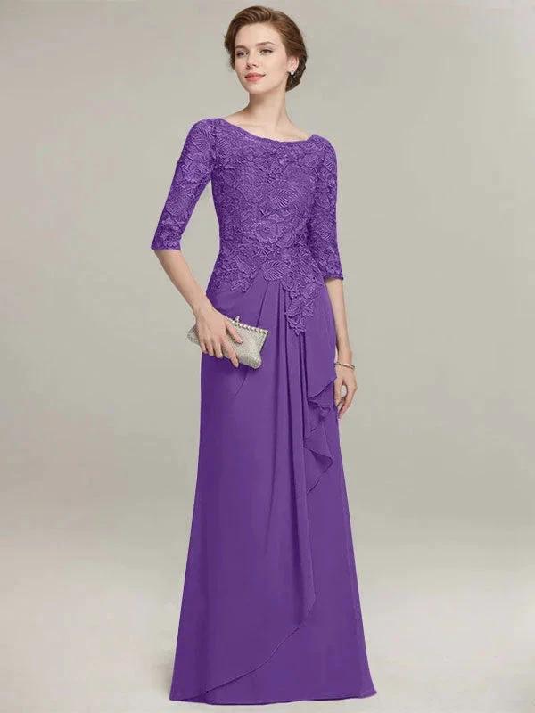 A-line Scoop Illusion Floor-Length Lace Chiffon Mother of the Bride Dress With Cascading Ruffles - Image 33