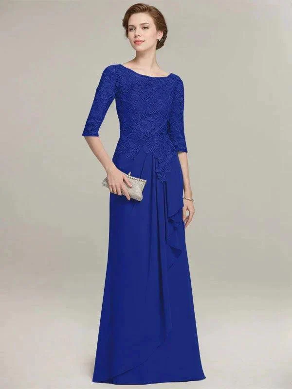 A-line Scoop Illusion Floor-Length Lace Chiffon Mother of the Bride Dress With Cascading Ruffles - Image 35