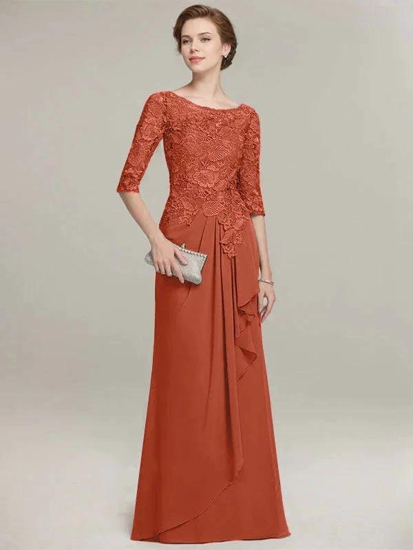 A-line Scoop Illusion Floor-Length Lace Chiffon Mother of the Bride Dress With Cascading Ruffles - Image 36