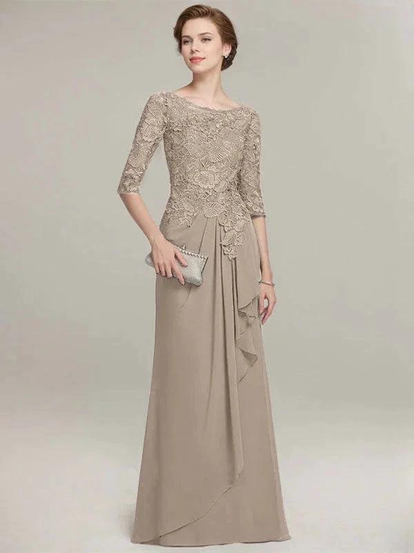 A-line Scoop Illusion Floor-Length Lace Chiffon Mother of the Bride Dress With Cascading Ruffles - Image 38