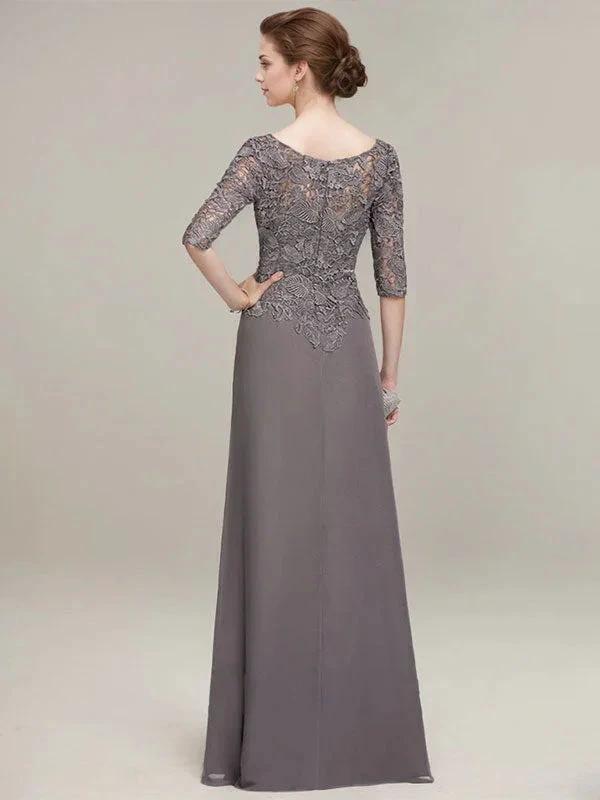 A-line Scoop Illusion Floor-Length Lace Chiffon Mother of the Bride Dress With Cascading Ruffles - Image 4