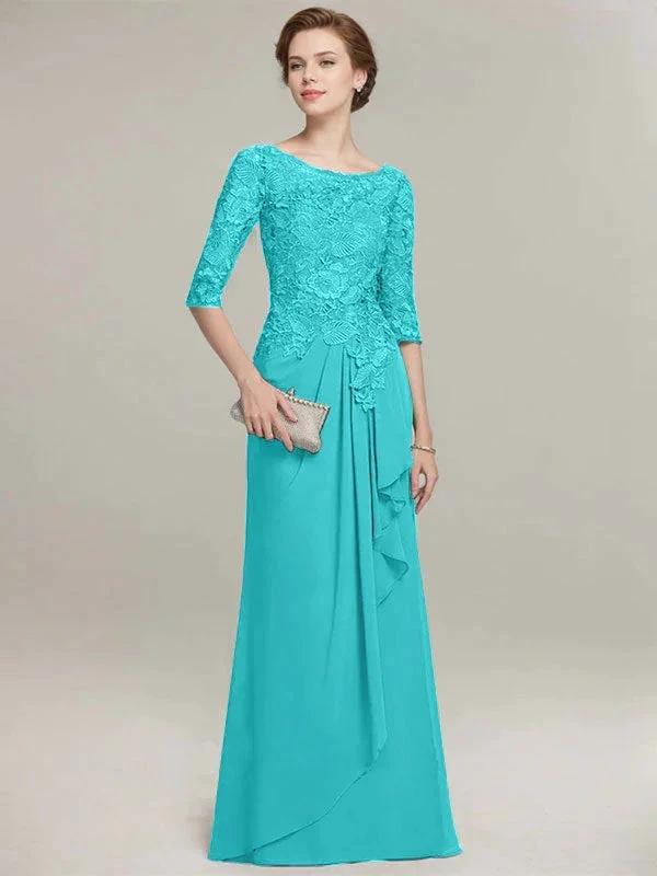 A-line Scoop Illusion Floor-Length Lace Chiffon Mother of the Bride Dress With Cascading Ruffles - Image 40