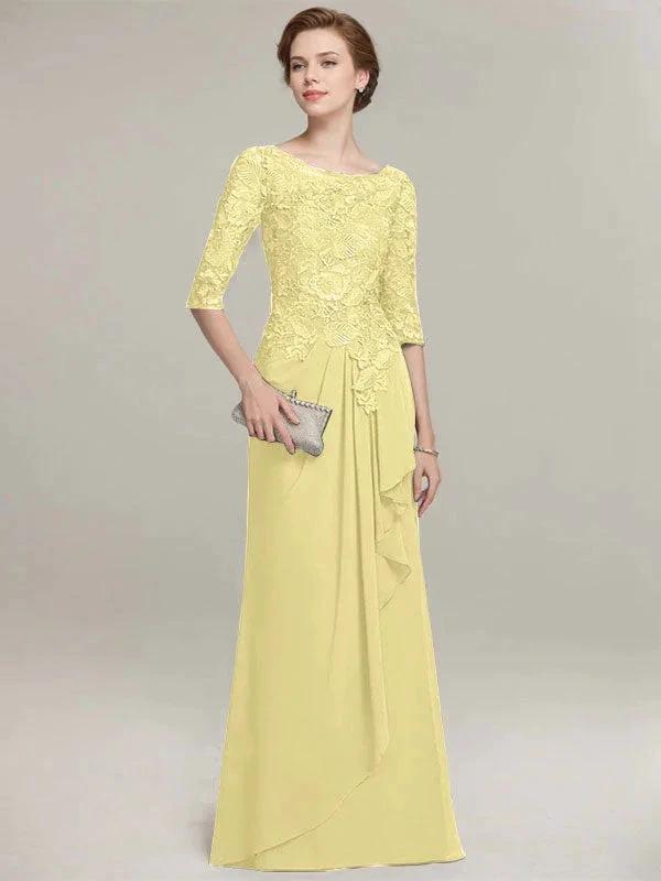 A-line Scoop Illusion Floor-Length Lace Chiffon Mother of the Bride Dress With Cascading Ruffles - Image 44