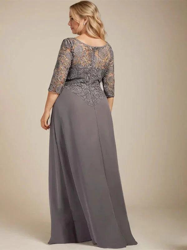 A-line Scoop Illusion Floor-Length Lace Chiffon Mother of the Bride Dress With Cascading Ruffles - Image 7