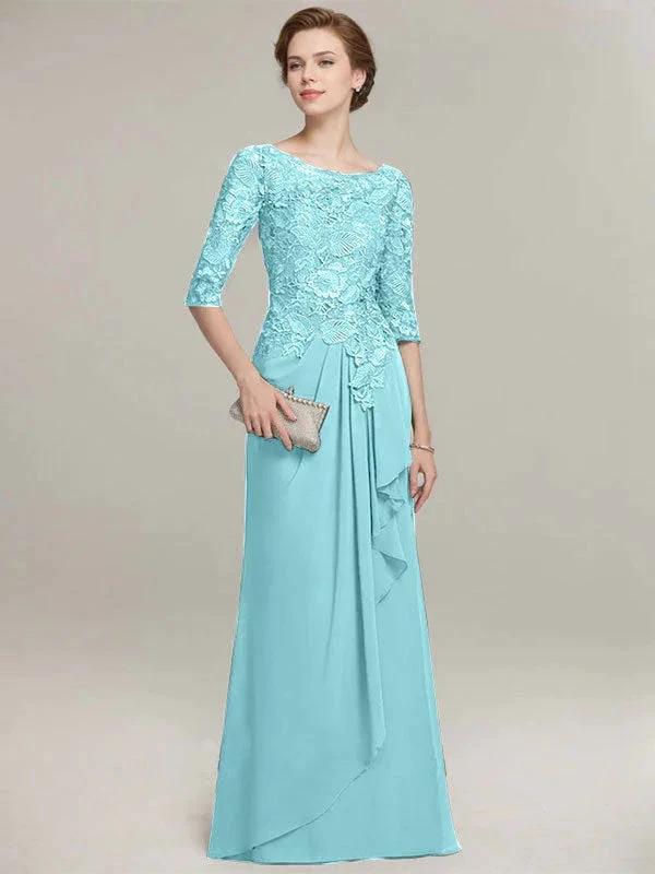 A-line Scoop Illusion Floor-Length Lace Chiffon Mother of the Bride Dress With Cascading Ruffles - Image 8