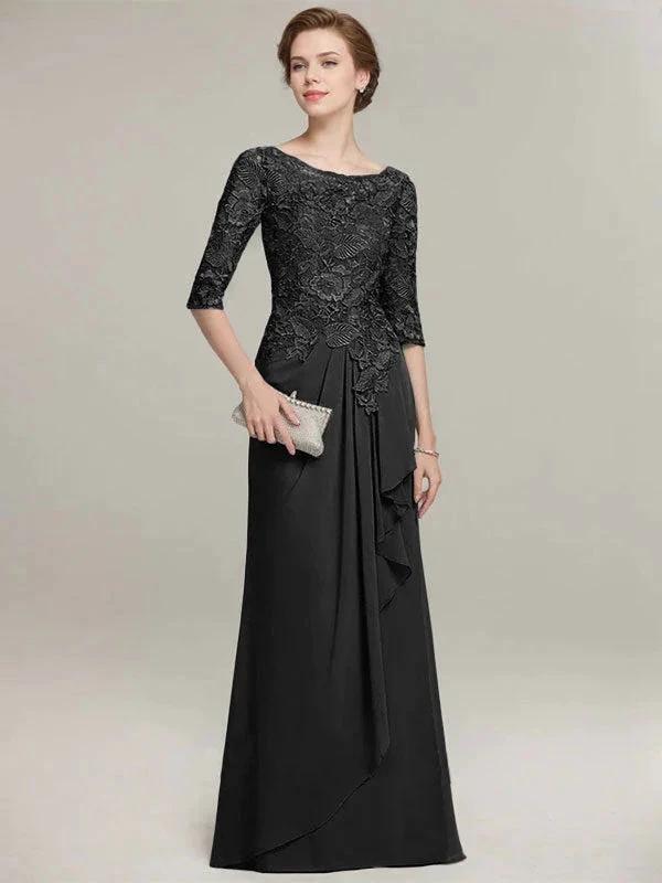 A-line Scoop Illusion Floor-Length Lace Chiffon Mother of the Bride Dress With Cascading Ruffles - Image 9