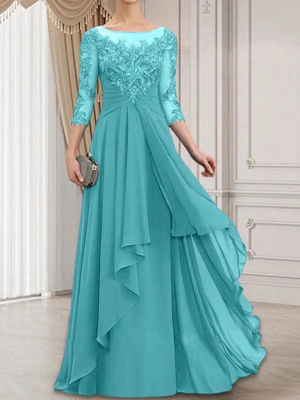 A-line Scoop Illusion Floor-Length Lace Chiffon Mother of the Bride Dress With Cascading Ruffles - Image 10