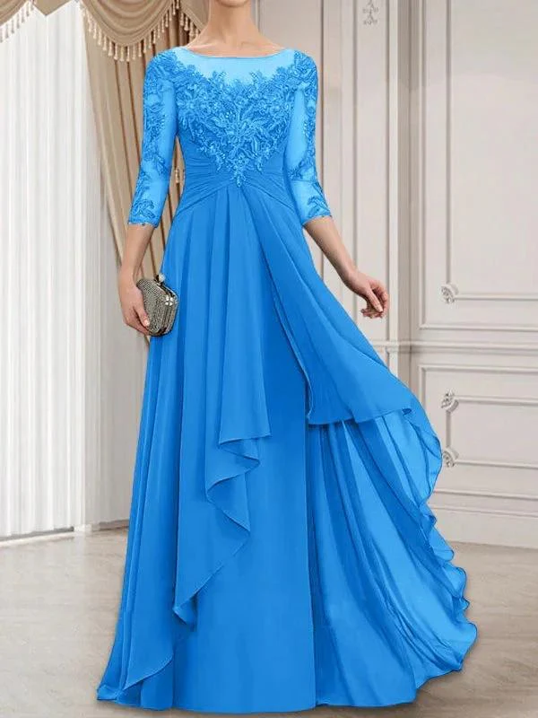 A-line Scoop Illusion Floor-Length Lace Chiffon Mother of the Bride Dress With Cascading Ruffles - Image 12