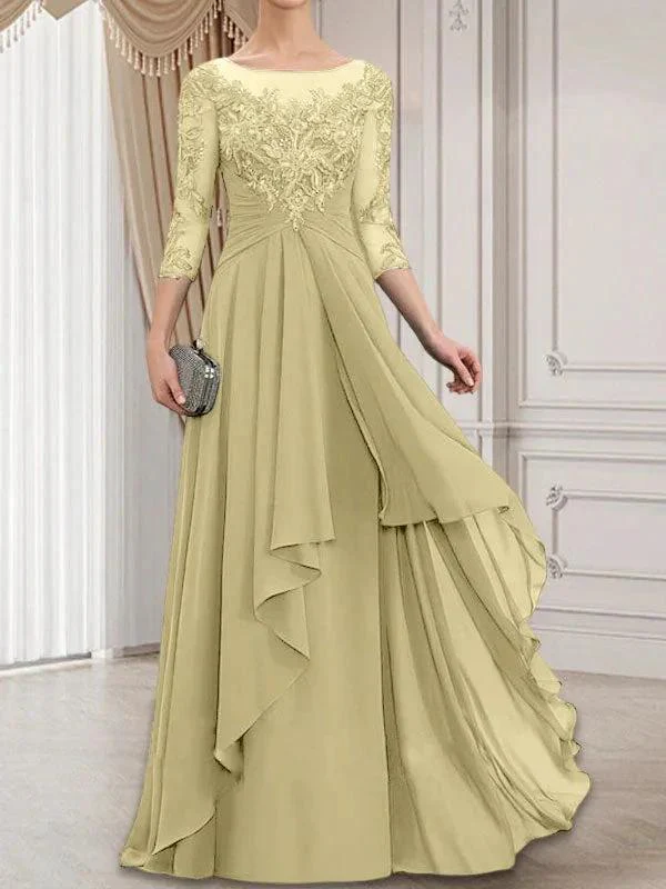 A-line Scoop Illusion Floor-Length Lace Chiffon Mother of the Bride Dress With Cascading Ruffles - Image 15