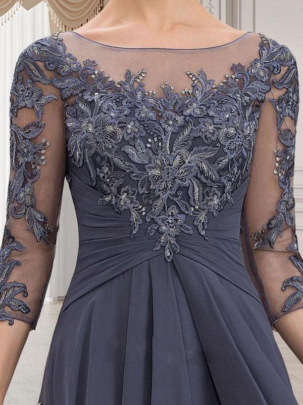 A-line Scoop Illusion Floor-Length Lace Chiffon Mother of the Bride Dress With Cascading Ruffles - Image 2
