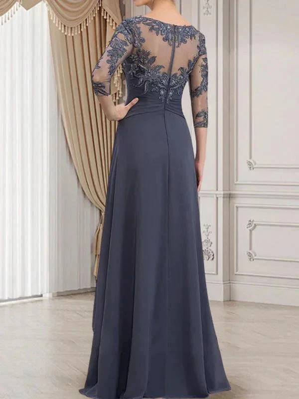 A-line Scoop Illusion Floor-Length Lace Chiffon Mother of the Bride Dress With Cascading Ruffles - Image 5