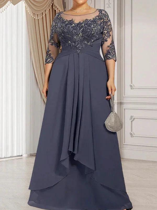 A-line Scoop Illusion Floor-Length Lace Chiffon Mother of the Bride Dress With Cascading Ruffles - Image 6