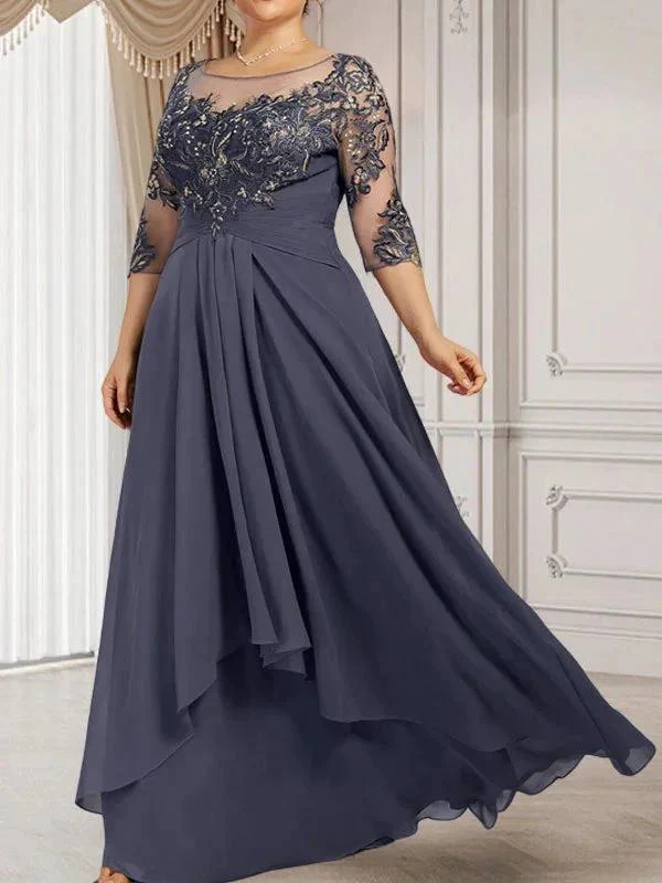 A-line Scoop Illusion Floor-Length Lace Chiffon Mother of the Bride Dress With Cascading Ruffles - Image 7