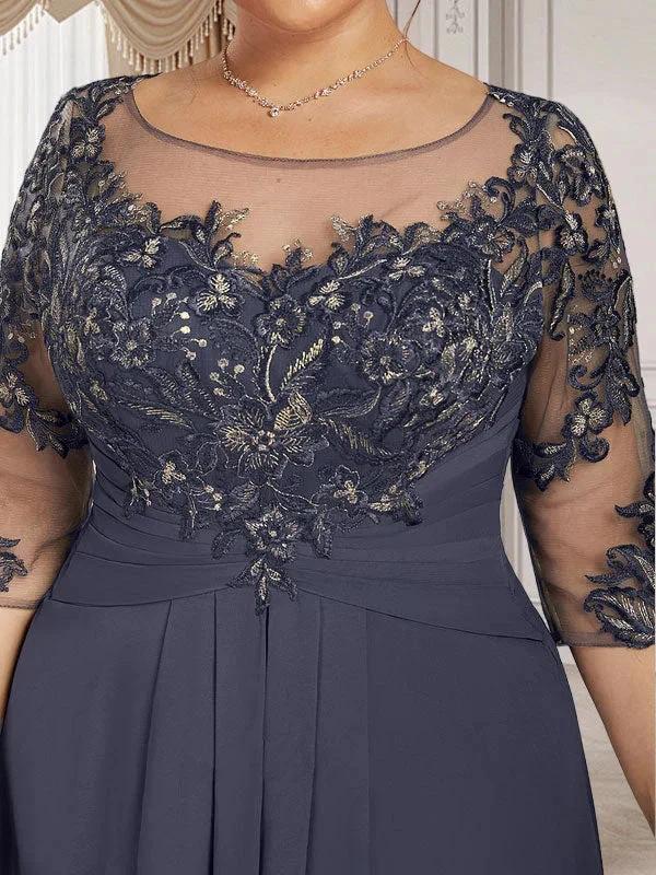 A-line Scoop Illusion Floor-Length Lace Chiffon Mother of the Bride Dress With Cascading Ruffles - Image 8
