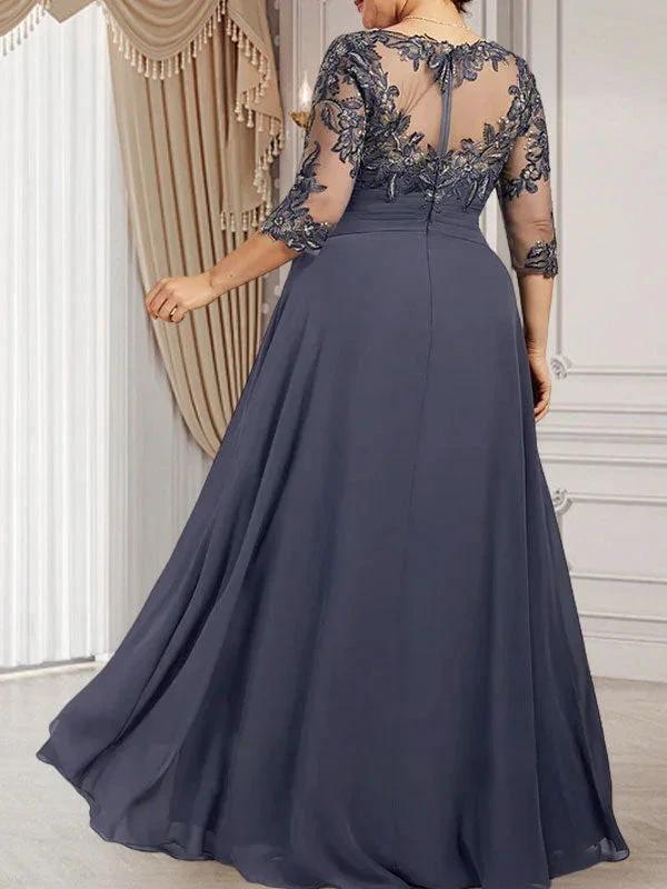 A-line Scoop Illusion Floor-Length Lace Chiffon Mother of the Bride Dress With Cascading Ruffles - Image 9