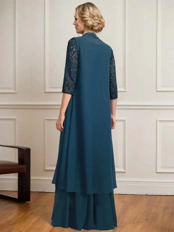 A-line Scoop Illusion Floor-Length Lace Chiffon Mother of the Bride Dress With Pleated - Image 7