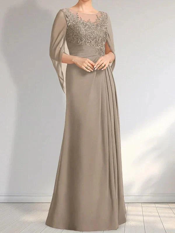 A-line Scoop Illusion Floor-Length Lace Chiffon Mother of the Bride Dress With Pleated Sequins - Image 10