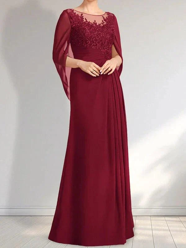 A-line Scoop Illusion Floor-Length Lace Chiffon Mother of the Bride Dress With Pleated Sequins - Image 11