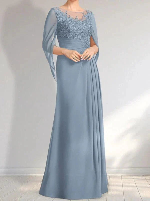A-line Scoop Illusion Floor-Length Lace Chiffon Mother of the Bride Dress With Pleated Sequins - Image 12