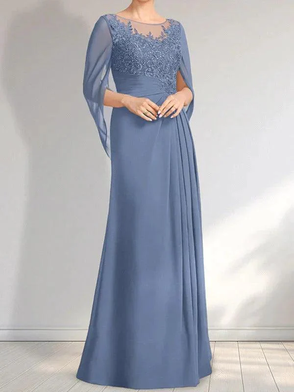 A-line Scoop Illusion Floor-Length Lace Chiffon Mother of the Bride Dress With Pleated Sequins - Image 13