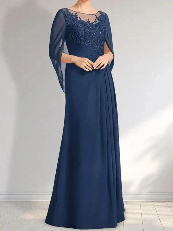 A-line Scoop Illusion Floor-Length Lace Chiffon Mother of the Bride Dress With Pleated Sequins - Image 14