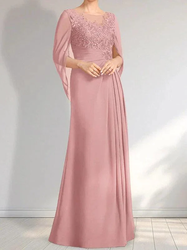 A-line Scoop Illusion Floor-Length Lace Chiffon Mother of the Bride Dress With Pleated Sequins - Image 15