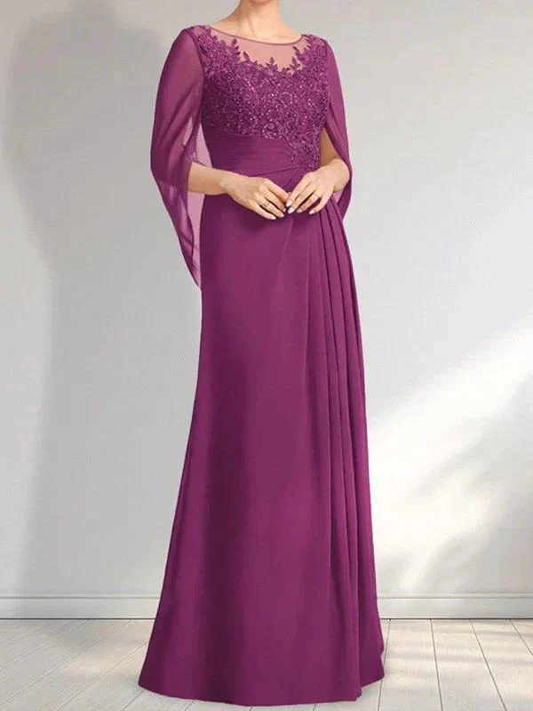 A-line Scoop Illusion Floor-Length Lace Chiffon Mother of the Bride Dress With Pleated Sequins - Image 16
