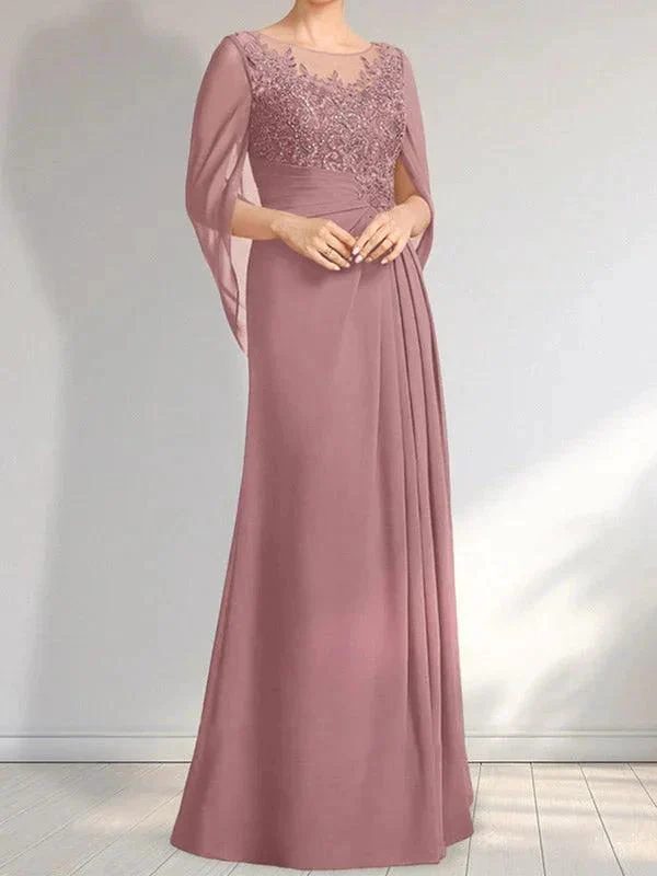 A-line Scoop Illusion Floor-Length Lace Chiffon Mother of the Bride Dress With Pleated Sequins - Image 17