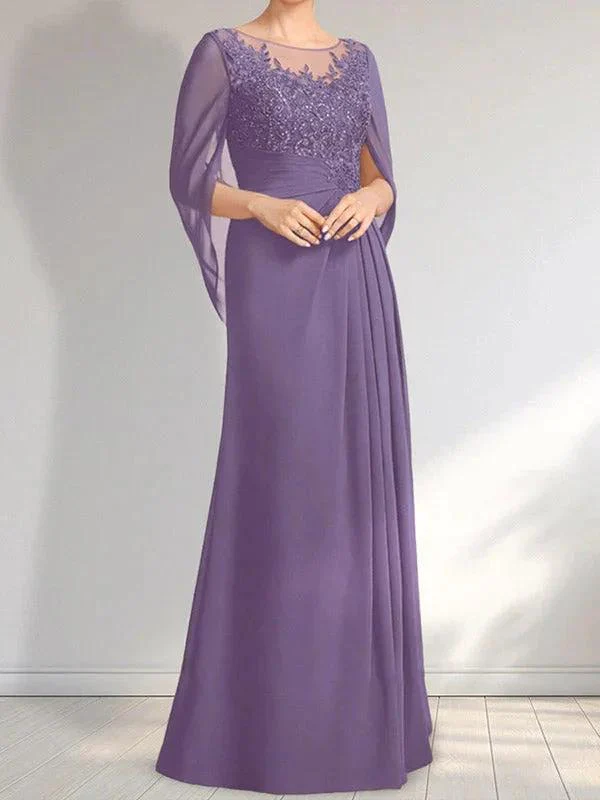 A-line Scoop Illusion Floor-Length Lace Chiffon Mother of the Bride Dress With Pleated Sequins - Image 18