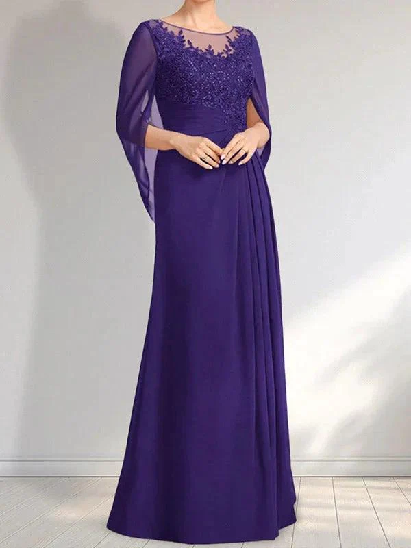 A-line Scoop Illusion Floor-Length Lace Chiffon Mother of the Bride Dress With Pleated Sequins - Image 19