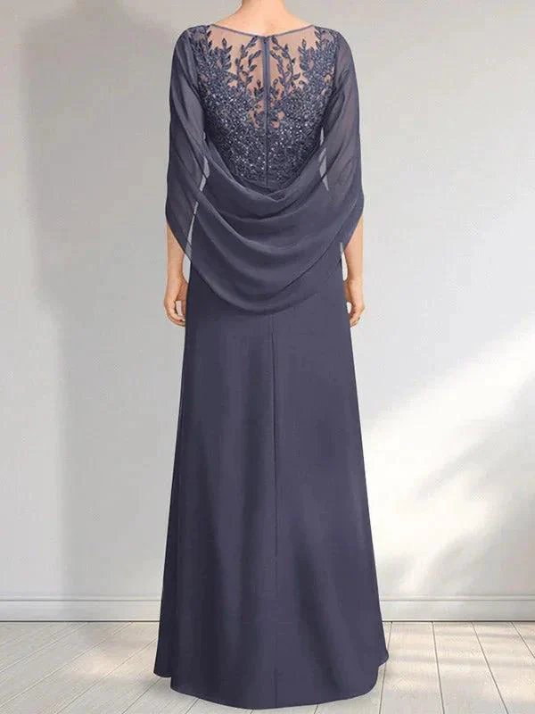 A-line Scoop Illusion Floor-Length Lace Chiffon Mother of the Bride Dress With Pleated Sequins - Image 2
