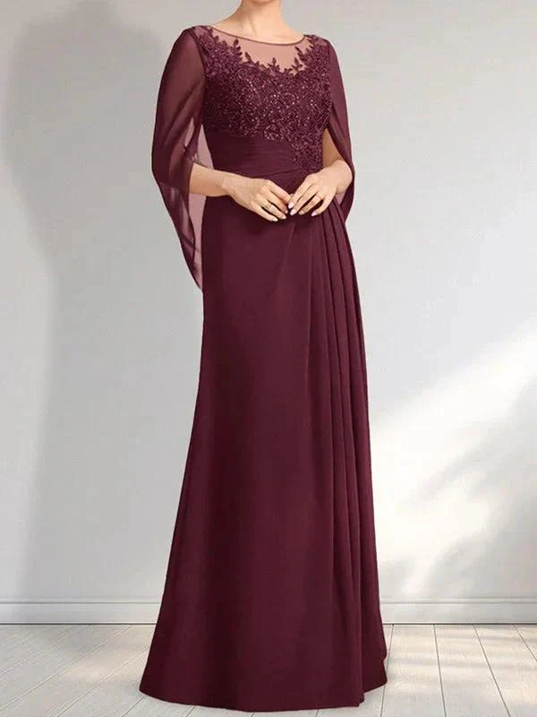 A-line Scoop Illusion Floor-Length Lace Chiffon Mother of the Bride Dress With Pleated Sequins - Image 21