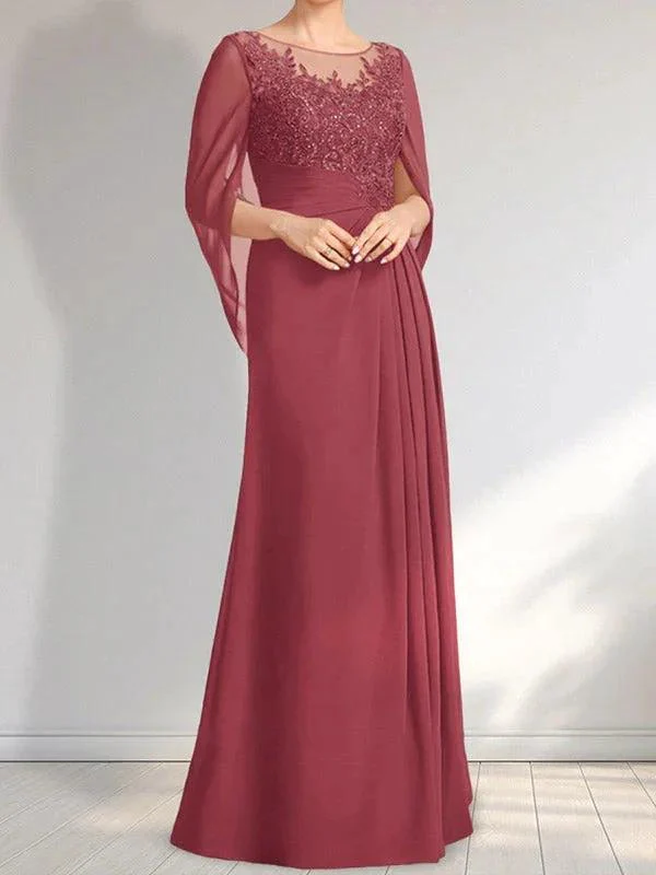 A-line Scoop Illusion Floor-Length Lace Chiffon Mother of the Bride Dress With Pleated Sequins - Image 23