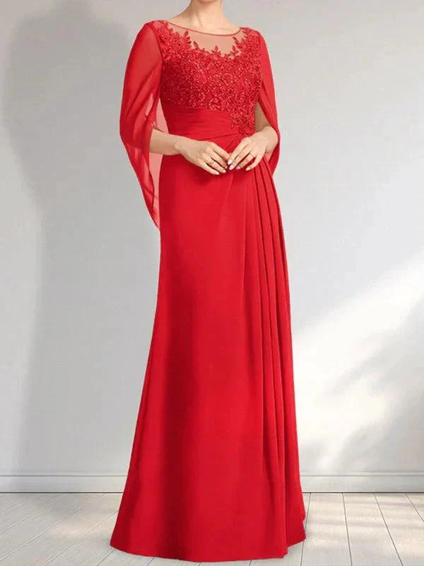 A-line Scoop Illusion Floor-Length Lace Chiffon Mother of the Bride Dress With Pleated Sequins - Image 24
