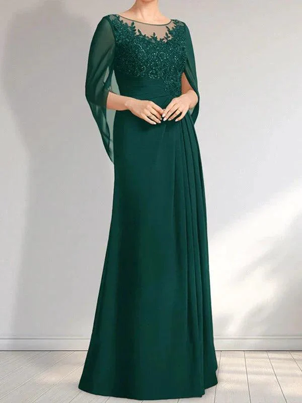 A-line Scoop Illusion Floor-Length Lace Chiffon Mother of the Bride Dress With Pleated Sequins - Image 25