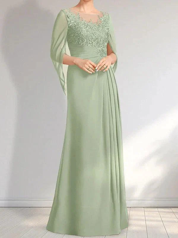 A-line Scoop Illusion Floor-Length Lace Chiffon Mother of the Bride Dress With Pleated Sequins - Image 27