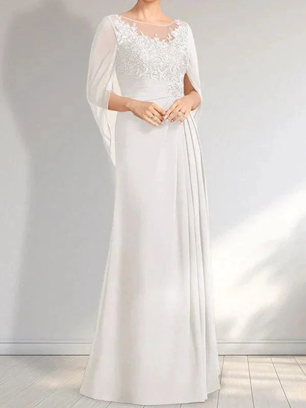 A-line Scoop Illusion Floor-Length Lace Chiffon Mother of the Bride Dress With Pleated Sequins - Image 28