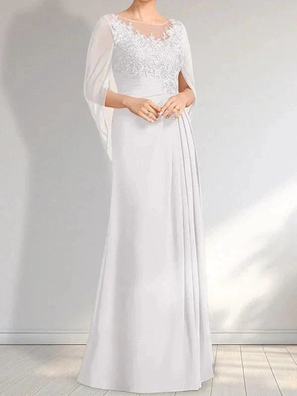 A-line Scoop Illusion Floor-Length Lace Chiffon Mother of the Bride Dress With Pleated Sequins - Image 29