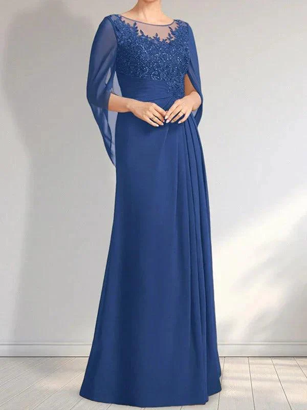 A-line Scoop Illusion Floor-Length Lace Chiffon Mother of the Bride Dress With Pleated Sequins - Image 5