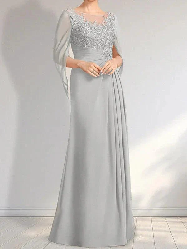 A-line Scoop Illusion Floor-Length Lace Chiffon Mother of the Bride Dress With Pleated Sequins - Image 6