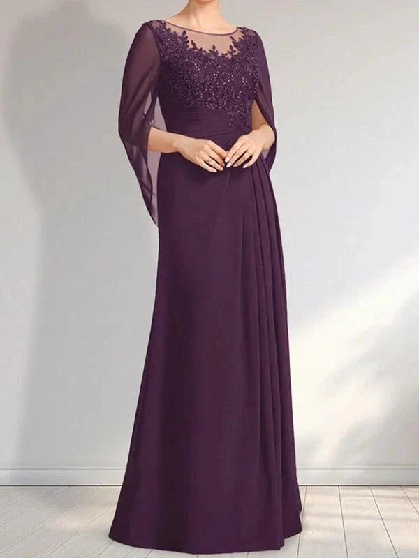 A-line Scoop Illusion Floor-Length Lace Chiffon Mother of the Bride Dress With Pleated Sequins - Image 8