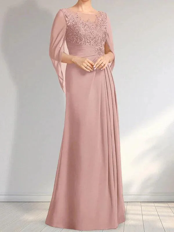 A-line Scoop Illusion Floor-Length Lace Chiffon Mother of the Bride Dress With Pleated Sequins - Image 9
