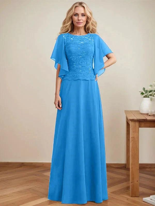 A-line Scoop Illusion Floor-Length Lace Chiffon Mother of the Bride Dress With Sequins - Image 10