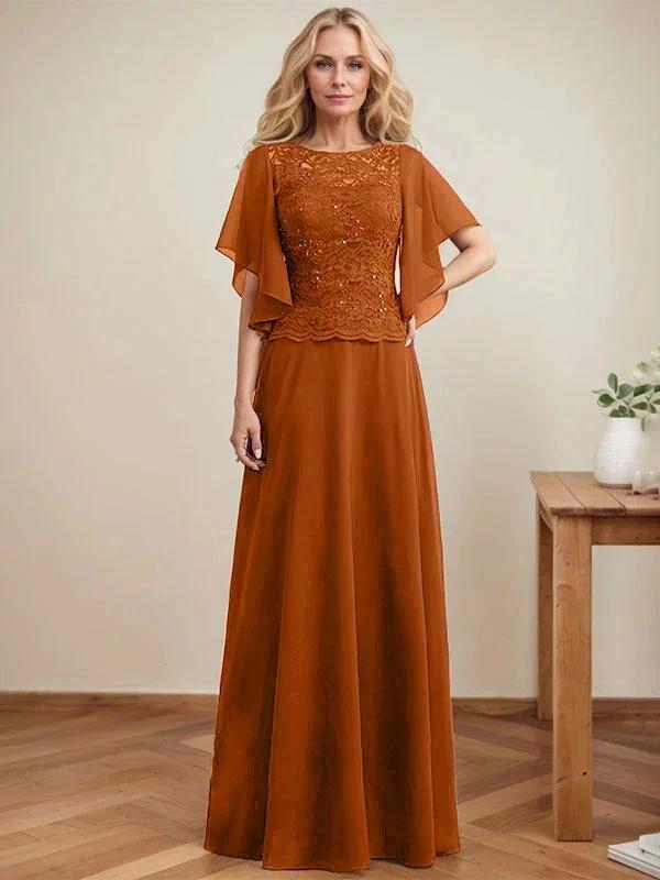 A-line Scoop Illusion Floor-Length Lace Chiffon Mother of the Bride Dress With Sequins - Image 12