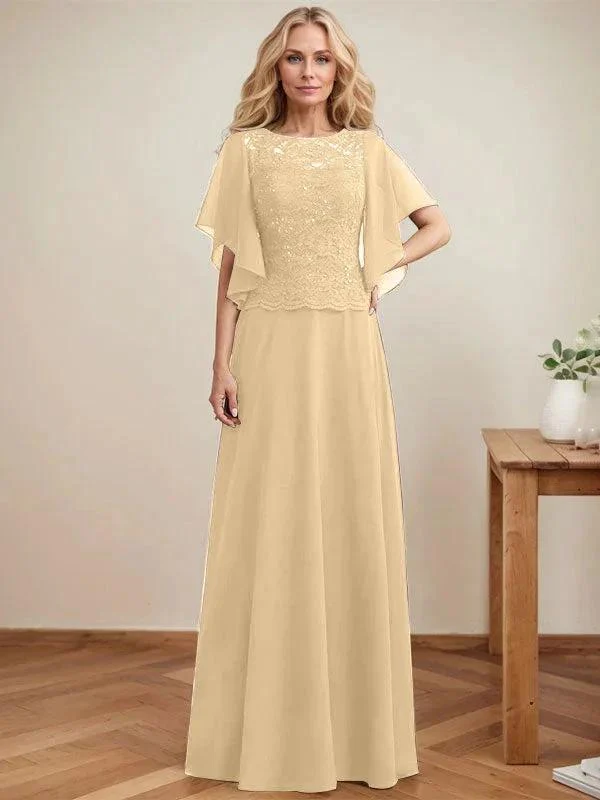 A-line Scoop Illusion Floor-Length Lace Chiffon Mother of the Bride Dress With Sequins - Image 13