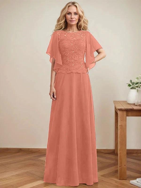 A-line Scoop Illusion Floor-Length Lace Chiffon Mother of the Bride Dress With Sequins - Image 14