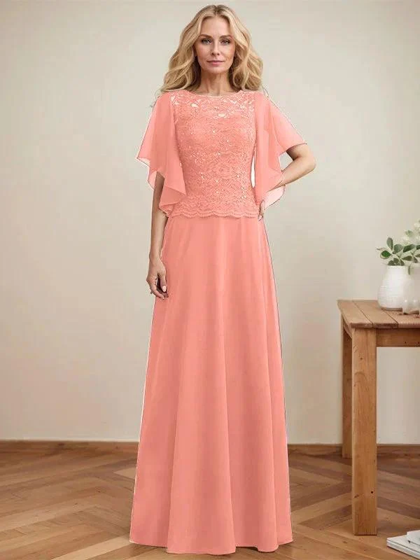 A-line Scoop Illusion Floor-Length Lace Chiffon Mother of the Bride Dress With Sequins - Image 15